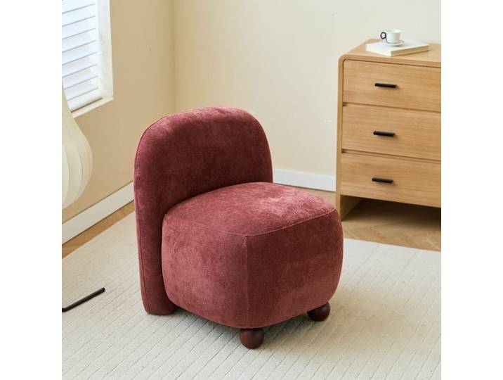 Fauteuil de salon en bois massif et tissu terracotta