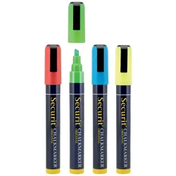 Securit® 4er-Set Flüssigkreidemarker - Gelb, Grün, Blau, Rot - Keilspitze 2-6mm