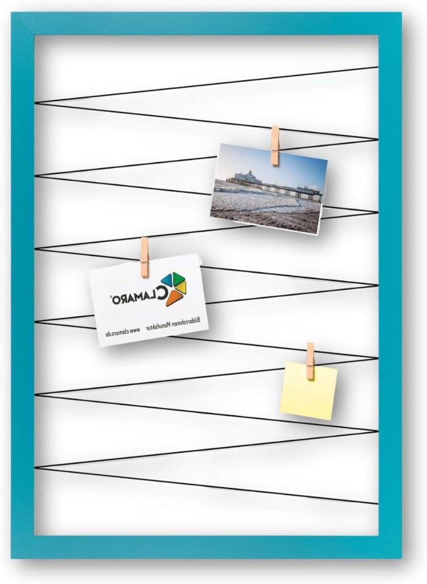 Fotohouder Collage Flex Fotolijst Wanddecoratie met Houten Clips - Turquoise - 45 x 65 cm