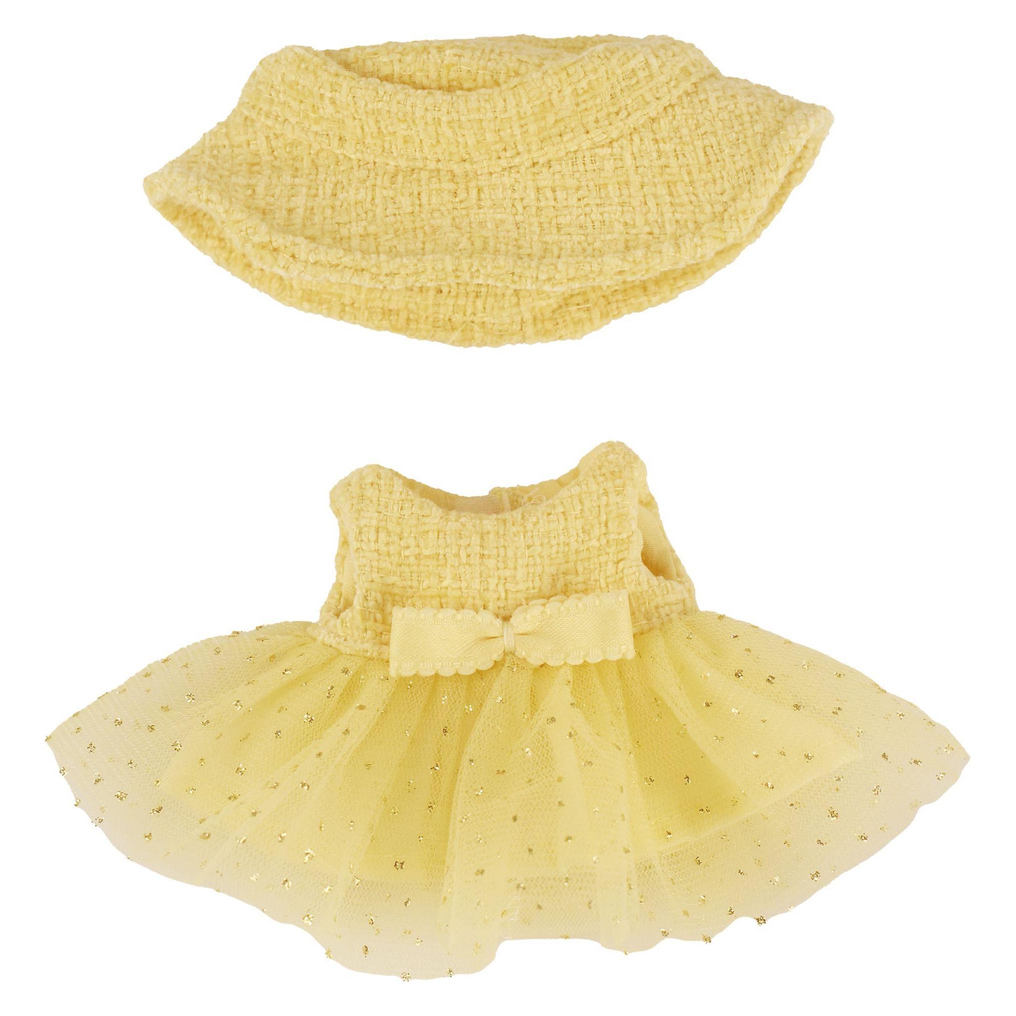 Heless Monster Styles, Bouclé Kleid mit Fischerhut, gelb, Grösse 15 cm (7513)