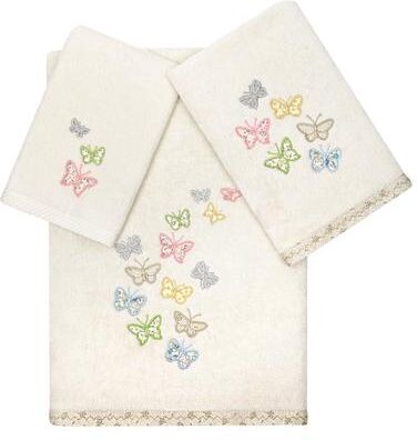 Authentic Hotel and Spa 100% Turkish Cotton Mariposa 3PC Embellished Towel Set