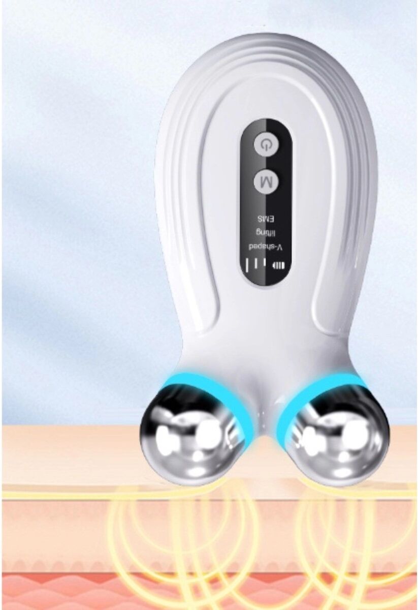 INF Elektrischer Gesichtsmassage-Roller mit EMS-Mikrostrom, Vibration, Wärme sowie rotem und blauem Licht
