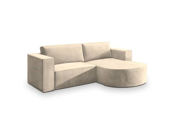 ECKSOFA SORELA M R-S Creme Velours-Stoff mit Schlaffunktion