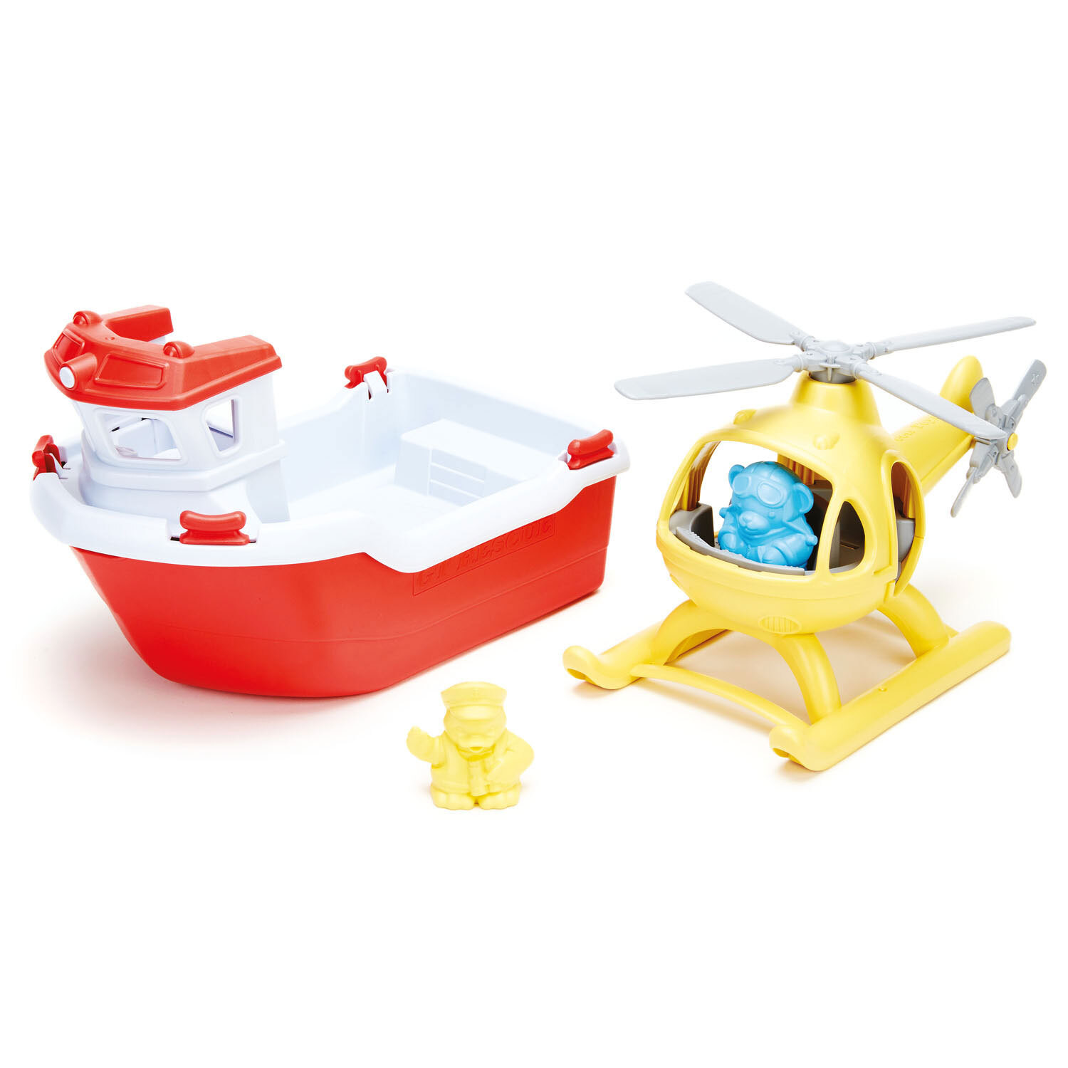 Green Toys reddingsboot en helikopter badspeelgoed blauw rood wit geel