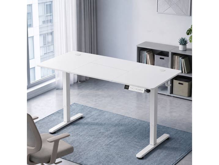 HOMCOM Bureau Électrique 140x70cm LCD Réglable 3 Mémoires Blanc