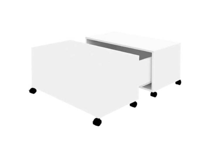 Couchtisch, Weiß, 75x75x38cm, Holzwerkstoff Ausziehbare Aufbewahrungsbox unter der Tischplatte, solide Arbeitsplatte, leicht zu reinigen, für Wohnzimmer