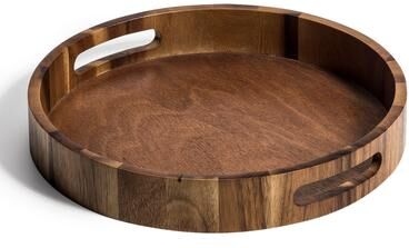 Kalmar Home "Handmade Acacia Wood 13-inch Round Serving Tray with Handles - 13"""