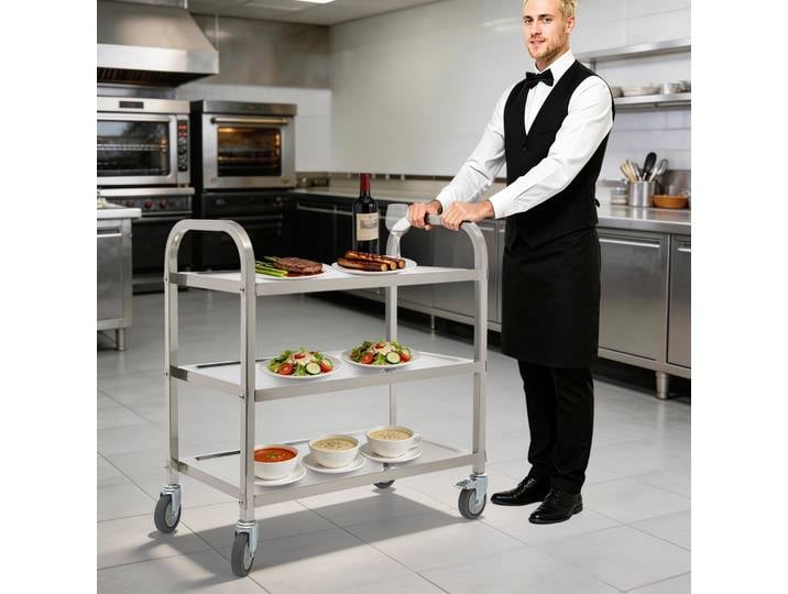 Chariot de service à 3 niveaux en acier inoxydable 201, chariot utilitaire peu encombrant, chariot de service pour restaurants, cuisines, salons