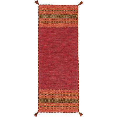 Teppich CARPETFINE "Kelim Azizi, auch als Läufer erhältlich", schwarz, B:80cm H:5mm L:500cm, Baumwolle, Teppiche, Teppich, handgewebt, Baumwolle, Wendeteppich mit Fransen, Fleckerl, Wohnzimmer