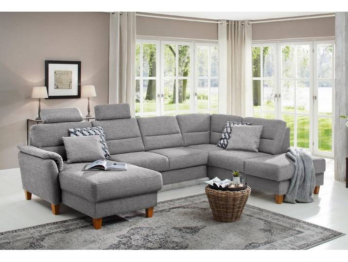 Home affaire Wohnlandschaft Palmera U-Form, B: 308 cm, große Stoff + Leder Auswahl, optional Schlaffunktion & Bettkasten, Federkern, XXL-Wohnlandschaft