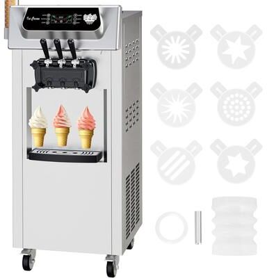 YUN Commercial 2+1 Flavor Soft Ice Cream Machine, 5.8-8 Gal/H, 2200W Stainless Steel, Self-Cleaning