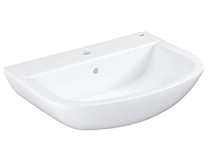 GROHE Bau Ceramic\, lavabo 65cm\, céramique sans bride Compact pour petites salles de bains\, émail HyperClean facile d'entretien\, montage mural facile (blanc alpin\, 39420000)
