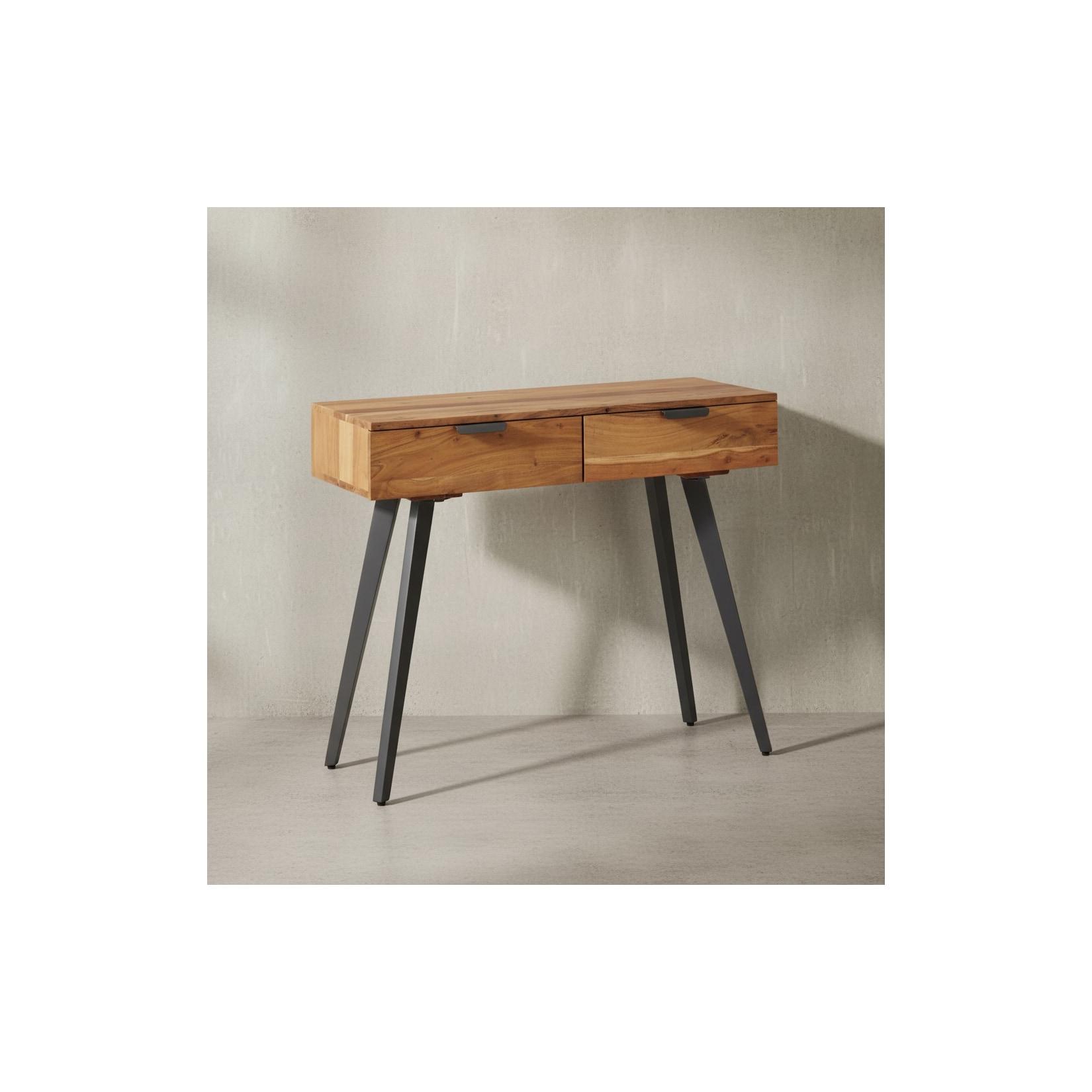 KADIMA DESIGN Massivholz Konsolentisch mit Metallbeinen, Stilvolles Unikat für Zuhause
