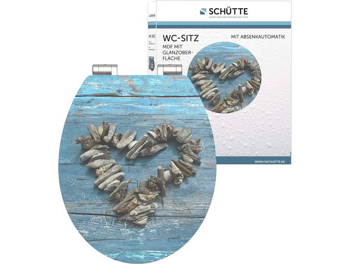 SCHÜTTE WC Sitz SHELL HEART HG mit MDF Holzkern Toilettendeckel mit Absenkautomatik Motivdruck