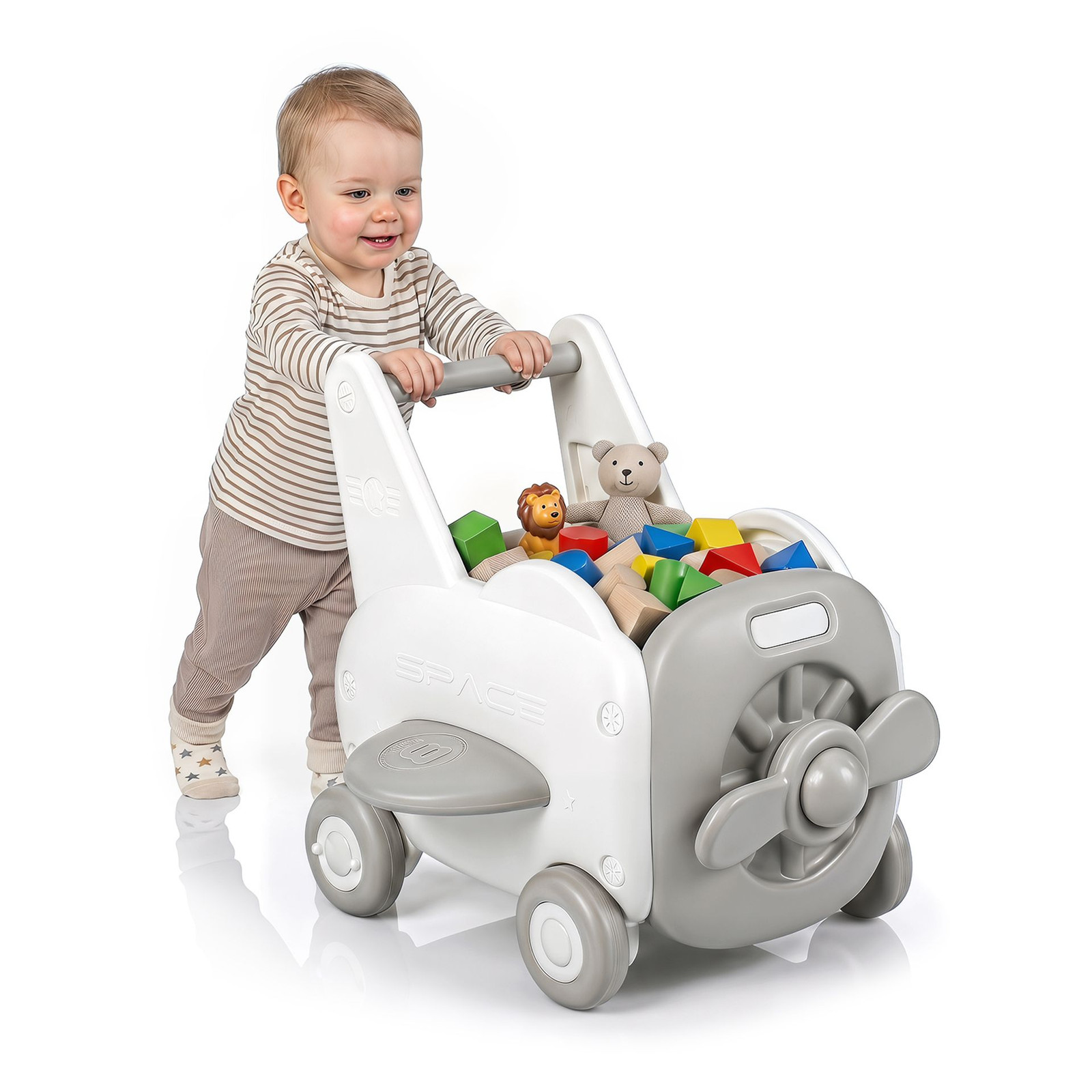 Costway 3 in 1 Baby Loopwagen met Opklapbare Zitting en Opbergruimte in Kunststof
