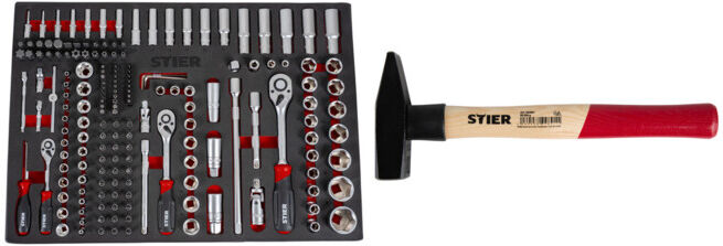 Set STIER Steckschlüssel-Satz + Schlosserhammer Robust+ 800g