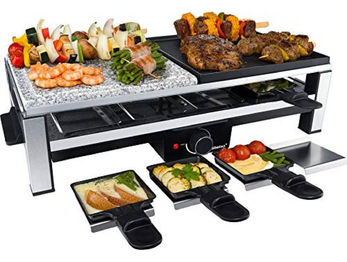 Steba Multi Raclette RC 108, 8 Pfännchen, 2000 W Natursteingrillplatte 25 x 25 cm, Antihaftbeschichtete Grillplatte, 8 antihaftbeschichtete Pfännchen, 8 Pfännchenablagen