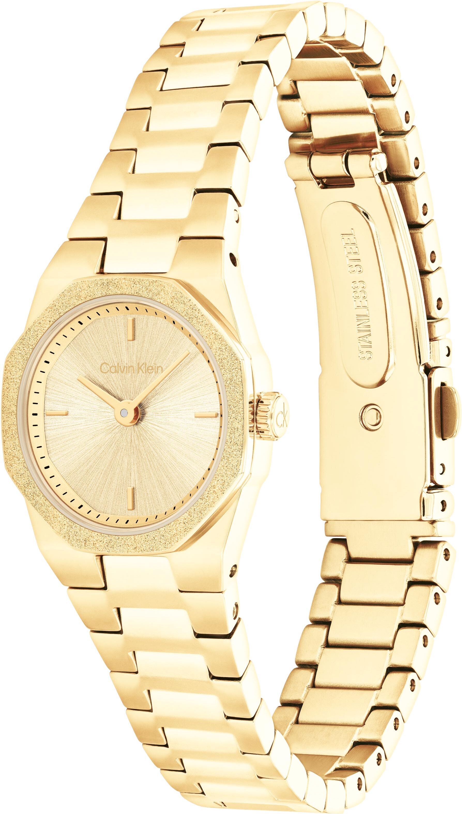 Quarzuhr CALVIN KLEIN "Geometric Elegance", gold (goldfarben, gelbgoldfarben), Armbanduhren, Damen, goldfarben, Quarzuhr, Armbanduhr, Damenuhr, Edelstahlarmband, analog