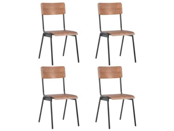 KGHFDVB 4er Set Esszimmerstuehle Braun Massives Sperrholz und Stahl Stapelbar, pulverbeschichtete Stahlbeine, belastbar bis 110 kg, pflegeleicht, robust