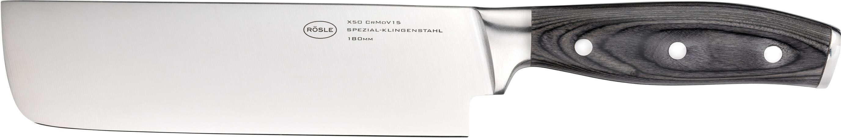 Kochmesser RÖSLE "Nakirimesser WOLFGREY, 18 cm, Griff Pakka", silberfarben, Klingenlänge 18cm, X50 CrMoV15 Klingenstahl, Kochmesser, Kochmesser
