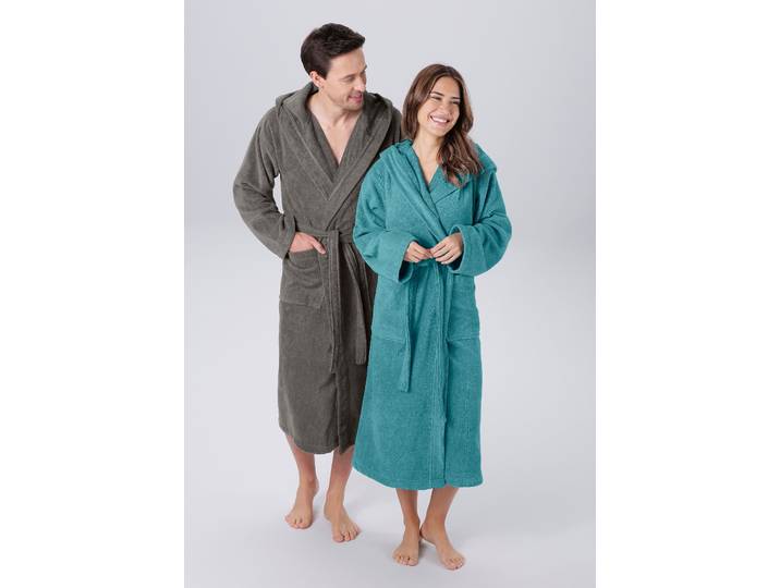 Unisex-Bademantel GOODPRODUCT Regona, Hotelbademantel, Morgenmantel, Standardlänge & Überlänge Gr. 4XL, blau (petrol), 4XL, N-Gr, Veloursfrottier, Hausmäntel, Unisex-Bademantel, Damen & Herren, mit Taschen, flauschig, weich, Velours, Sauna & Spa