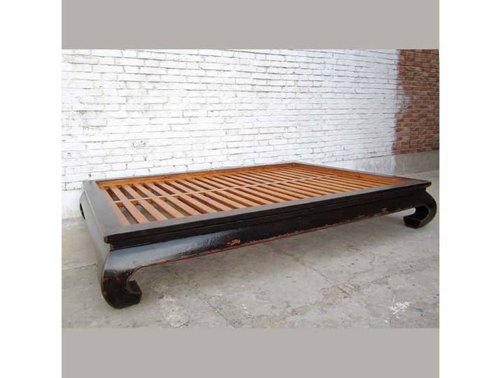Luxury-Park-Direct Kommode China breites Bett Opiumbett Doppelbett mit Lattenrost schwarzes Ulmen