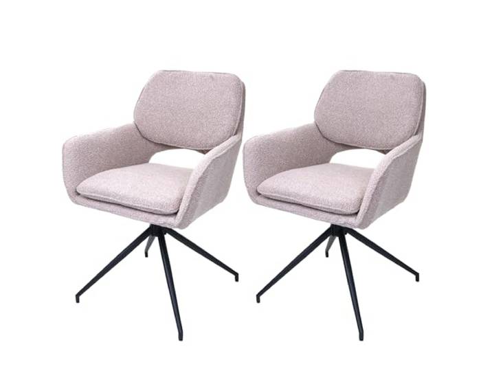 Mendler 2er-Set Esszimmerstuhl HWC-N74 Stoff Bouclé - beige