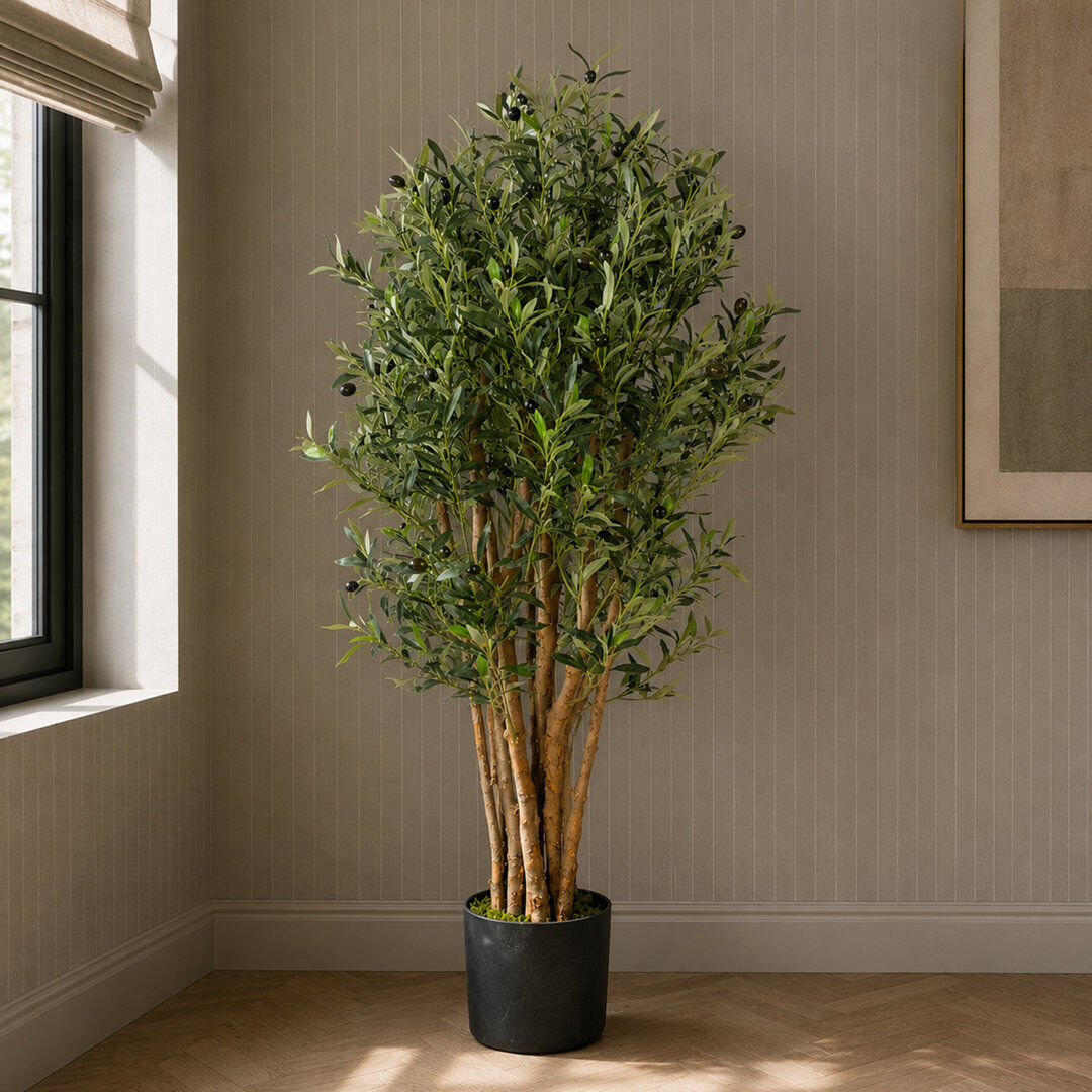 Leaf 125 cm H Faux Olive Tree Plant in Plastic Pot Liner Green 125cm H X 60cm W X 60cm D