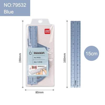 Deli Metal Triangle Ruler Set Geometry Measuring Rulers For School Drawing And Office Use blue