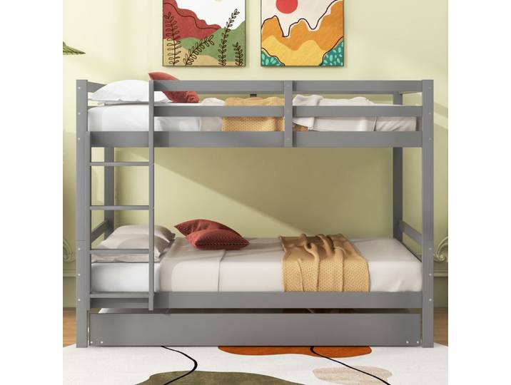 Lit superposé avec lit gigogne - MAISENTIEL - Maisentiel - 140 x 200 cm - 3 couchages - Gris