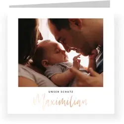 Babykarten in Weiß im Design "Roségoldene Ankündigung" - Musterkarte