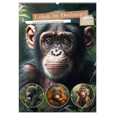 Leben im Dschungel. Entzückende Affen im Regenwald (Wandkalender 2027 DIN A2 hoch), CALVENDO Monatskalender