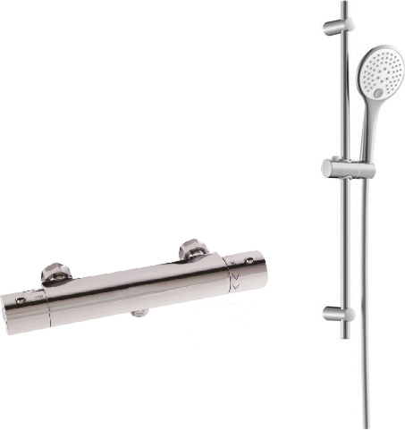 Fukana pure Brausethermostat mit Brausegarnitur chrom, 90cm, Handbrause 120 mm, 3 Strahlarten