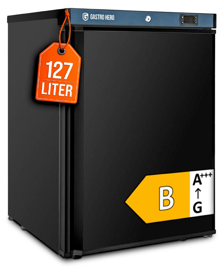 GastroHero Lagertiefkühlschrank ECO 200 Schwarz 127 Liter Umluftkühlung -23 bis -18 °C automatische Abtauung Gewerbe Tiefkühlschrank