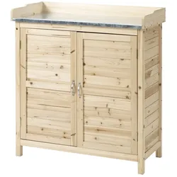 MODFU Gartenschrank Holz Naturfarben 83x40x92 cm mit Arbeitsplatte, 2 Innenfächern und Doppeltür