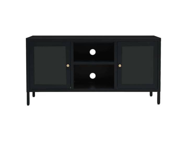 GKHPYURE TV-Schrank Schwarz 105 x 35 x 52 cm Stahl und Glas 2 Glastüren, verstellbare Einlegeböden, verstellbare Füße, stabil und langlebig