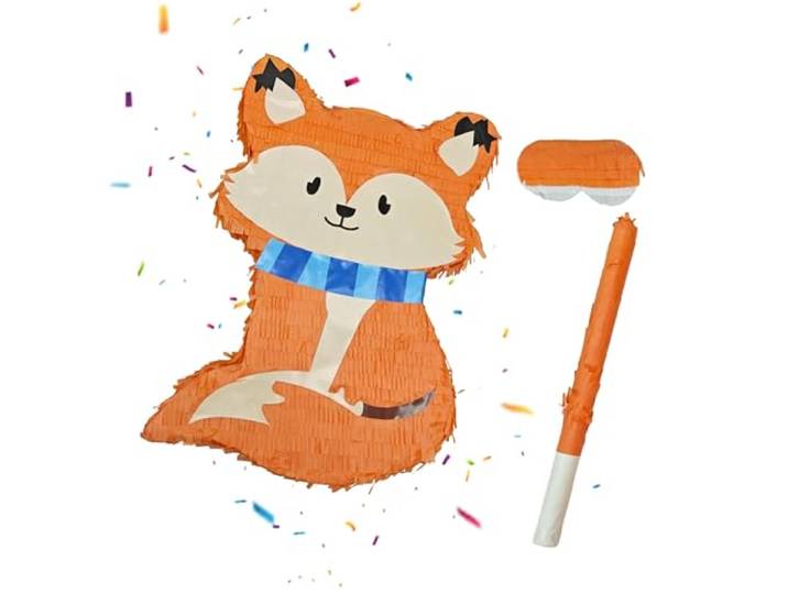 Relaxdays Pinata Renard\, avec bâton et masque\, pinata de fête pour enfants\, à remplir\, HxLxP : 45x31x9 cm\, coloré
