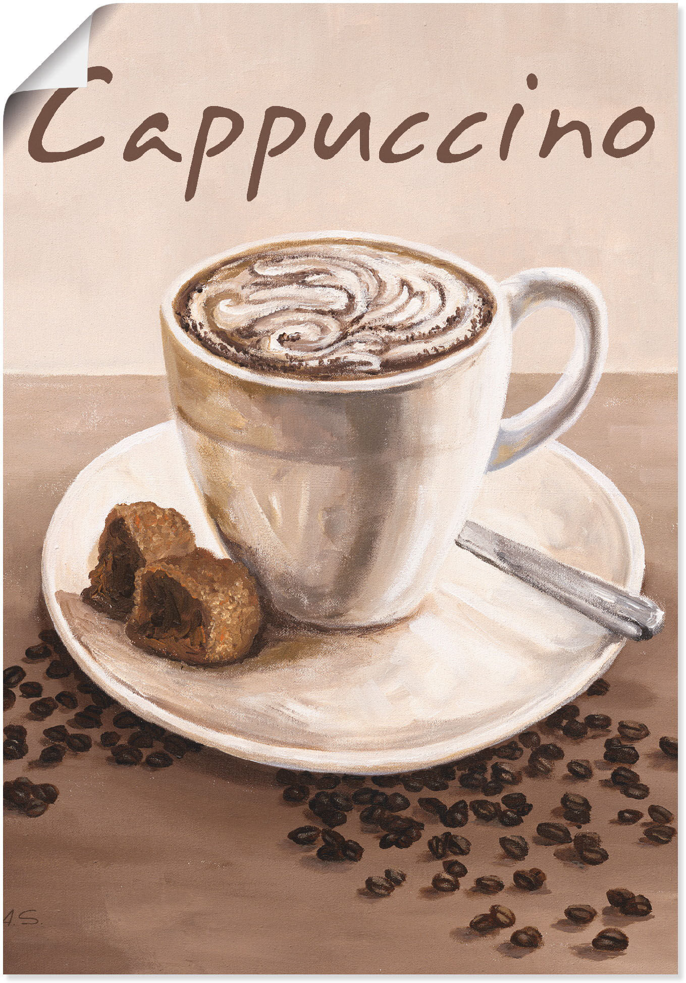 Wandbild ARTLAND "Cappuccino - Kaffee", beige (farbe bild(er): naturfarben), B:50cm H:70cm, Bilder, Wandbild, als Leinwandbild, Poster in verschied. Grössen farbe bild(er): naturfarben B/H/T: 50cm x 70cm, Poster Kaffee Bilder Hochformat, 1 Stk.