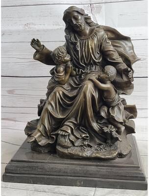 Bronzhaus Jesus Christ With Children Bronze Sculpture Statue Religious Figure Decor Art On Marble Base