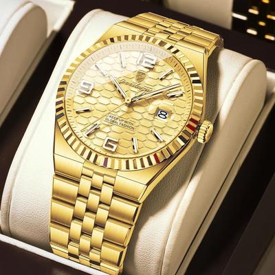 Uplifted Finds Poedagar High Quality Mens Quartz Watch Waterproof Luminous Date gold Gold