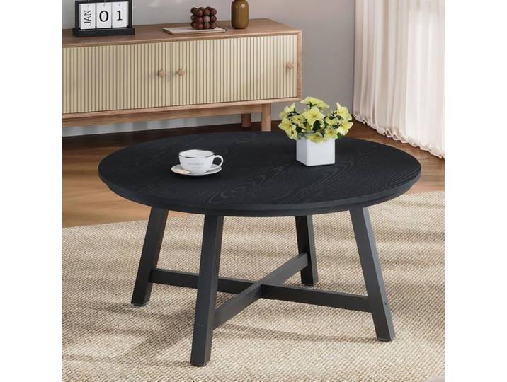 Table Basse De Salon Ronde table d'appoint Table Basse 91 cm avec Pieds en x Renforcés Meuble De Salon Design Industriel noir