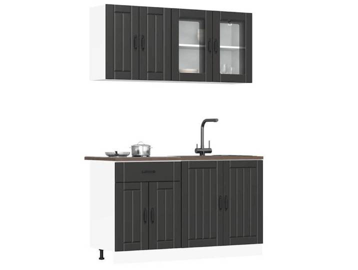 Ensemble de 4 armoires de cuisine - Placard -  Lucca  en bois d'ingénierie noir 80x46x81.5 cm A11820