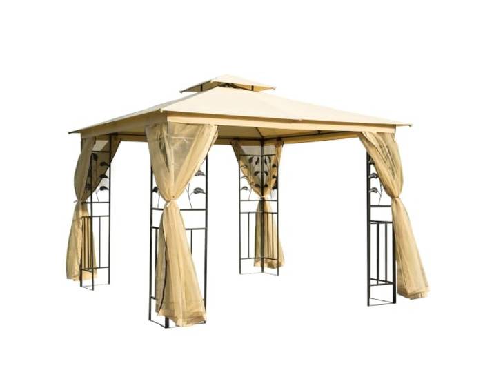 Outsunny Luxe Paviljoen Tuinpaviljoen met Zijpanelen 3x3 m Beige