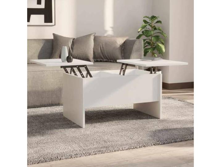 HEFZGDB Couchtisch Weiß 80x50x42,5 cm Holzwerkstoff mit 2 versteckten Ablagefächern und Verstellbarer Tischplatte für Stauraum und Funktionalität, moderner Wohnzimmertisch