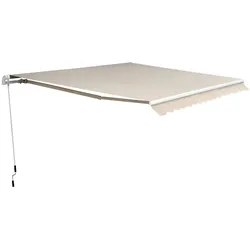 OKWISH Kassettenmarkise Polyester Beige 450 x 300 cm, mit pulverbeschichtetem Aluminiumrahmen, Handkurbel und stufenlos einstellbarem Neigungswinkel