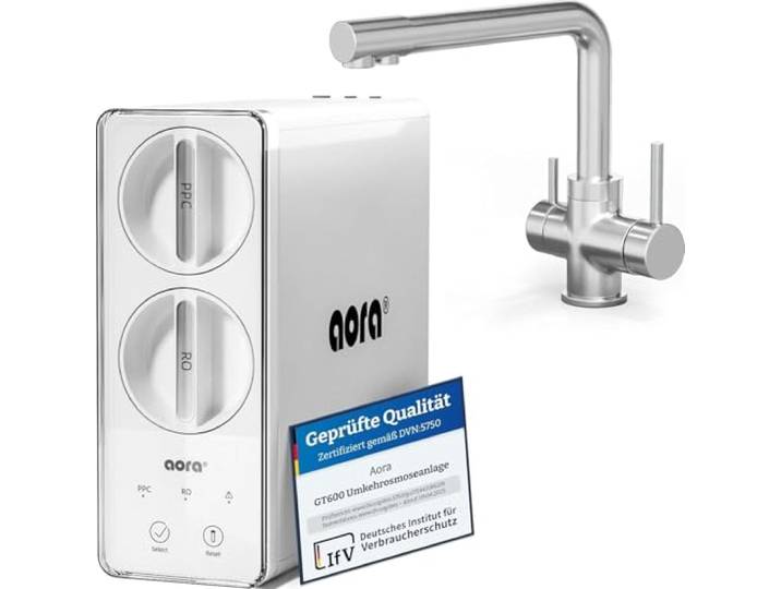 AORA GT600 Umkehrosmoseanlage Untertisch – tankloser Trinkwasserfilter – 8 Stufen Filtration RO System – 3-Wege-Armatur – 3 Sekunden Filterwechsel – Osmoseanlage reines Wasser GIULIA L-Edelstahl