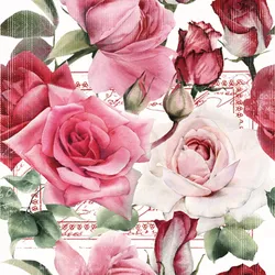 ti-flair 20 Servietten Papier 33x33cm 3-lagig - hochwertige Einweg Papierservietten Hochzeitsservietten Motivservietten Rosen Briefmarke Motiv Rot Hellrosa