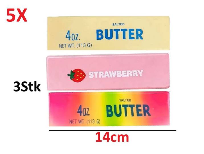 OLi Therapieknete 3X Verschiedene Farben Squishy Butter – Weiche dehnbare Knetmasse (weicher Slow Rising Squishy im lustigen Butter-Design, L-13,3cm / B-3,5cm), Anti-Stress, Spielspaß für Kinder & Erwachsene