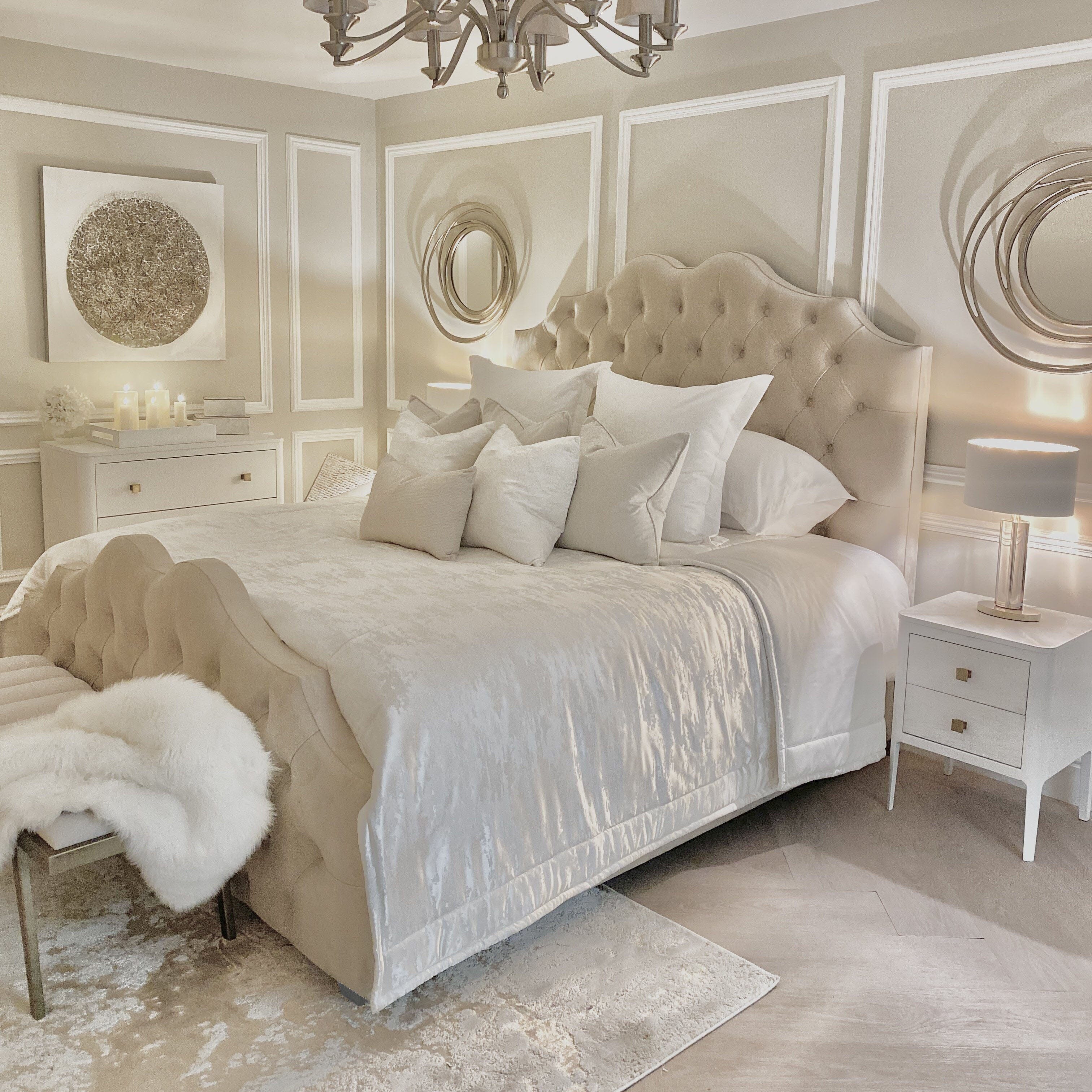 Belvoir Vanilla Luxury Curved Velvet Bed, Emperor / Emperor