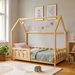 Hausbett Hesel mit Rausfallschutz 70x140 cm Natur [en.casa]